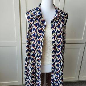 CAbi Amour Shirt Dress Duster Tunic Heart Graphic Sleeveless Button Down Large